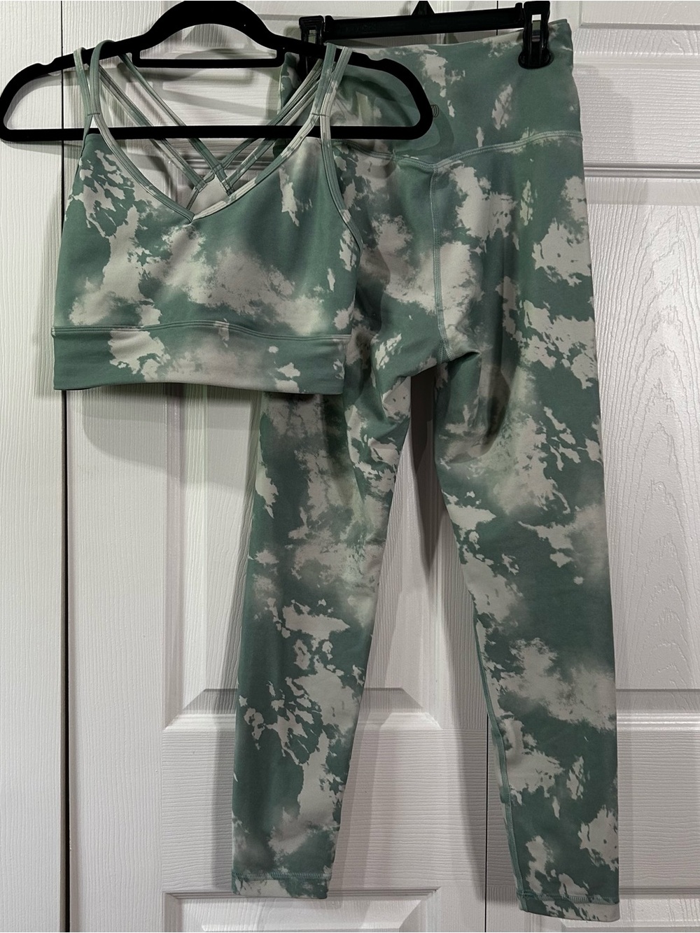 Balance Collection Green Cloud Tie Dye Print Strappy Sports Bra & Legging Set